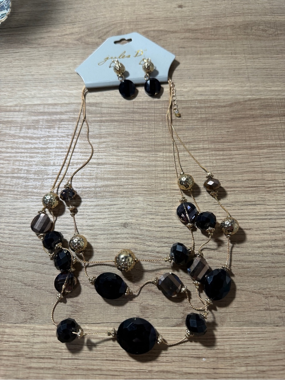 Jules D Black and Gold Multi-Bead Layered Necklace